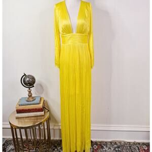 Maria Lucia Hohan Aurora Yellow Silk Tulle Gown Dress Sz 40 FR Ethereal Pleated